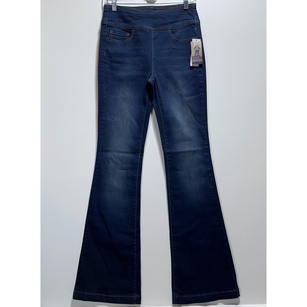 Sofia Jeans by Sofia Vergara Melisa Super High Rise Sz 4 Flare Pull On Dark Wash - Picture 5 of 16